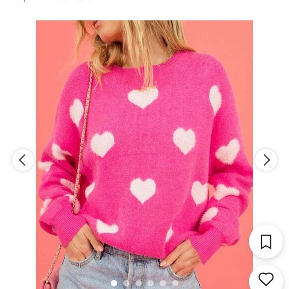 Altar'd State Hot Pink Sweater with white Hearts - Picture 2 of 5